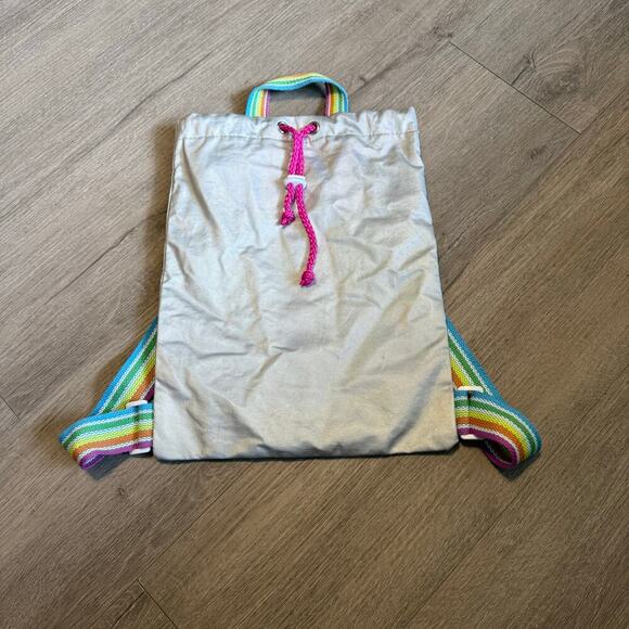 Iridescent Drawstring Bag Backpack with Rainbow Canvas Adjustable Straps - Picture 2 of 12